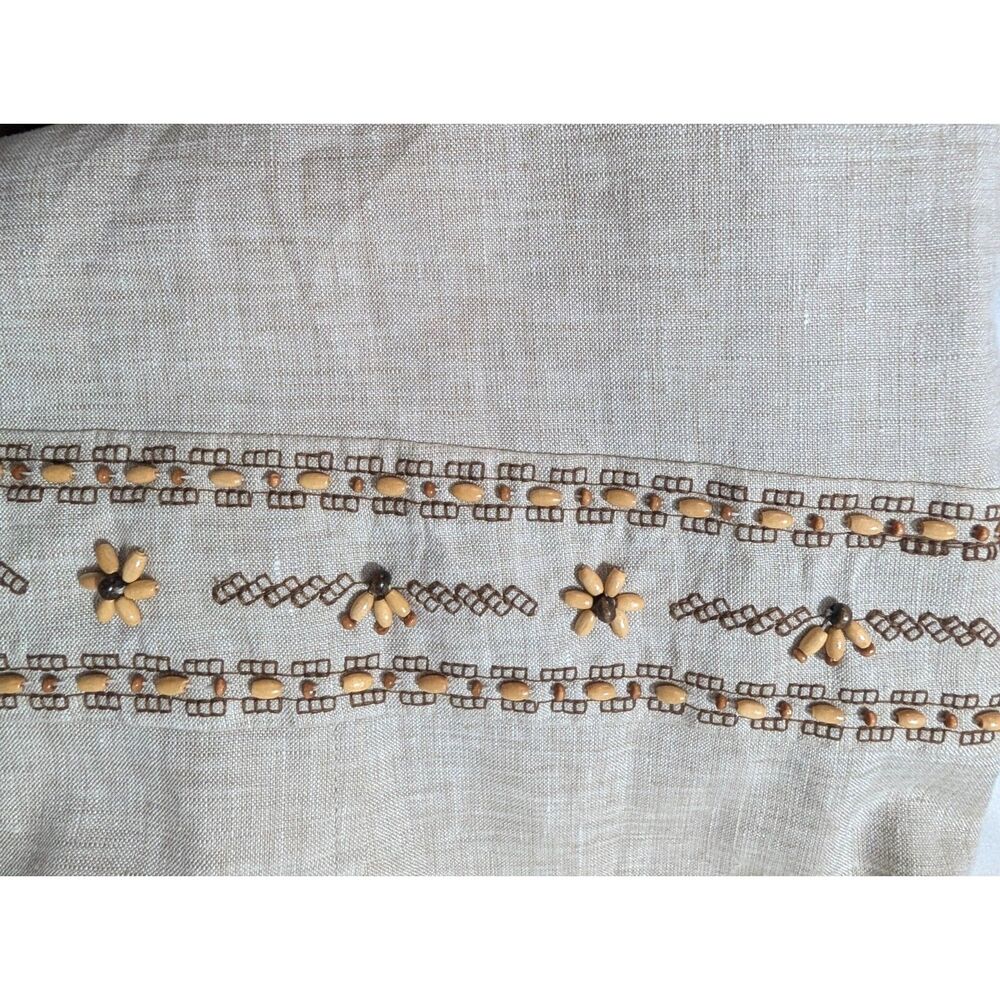 Vintage 90s Bloomingdale’s 100% Linen Beaded Blazer 18W Plus Tan Boho Coastal - Picture 3 of 9